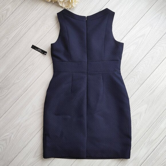 New Blue Sheath Dress Navy Blue Checker Workwear 10P Tahari Levine Studio - Picture 9 of 11